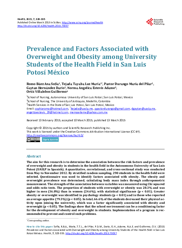 (PDF) Prevalence and Factors Associated with Overweight and Obesity ...