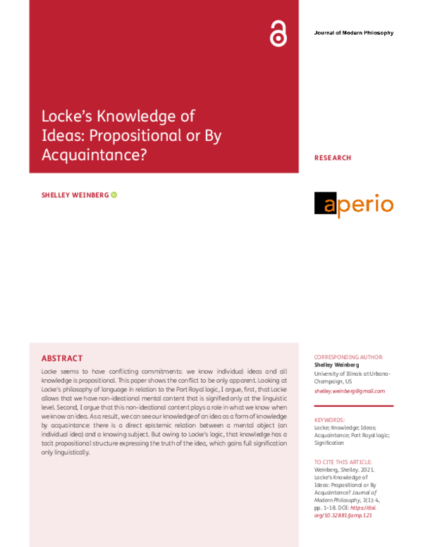 (PDF) Locke's Knowledge of Ideas: Propositional or By Acquaintance