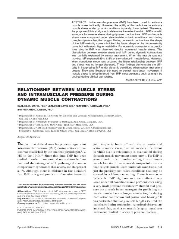 (PDF) Relationship between muscle stress and intramuscular pressure ...