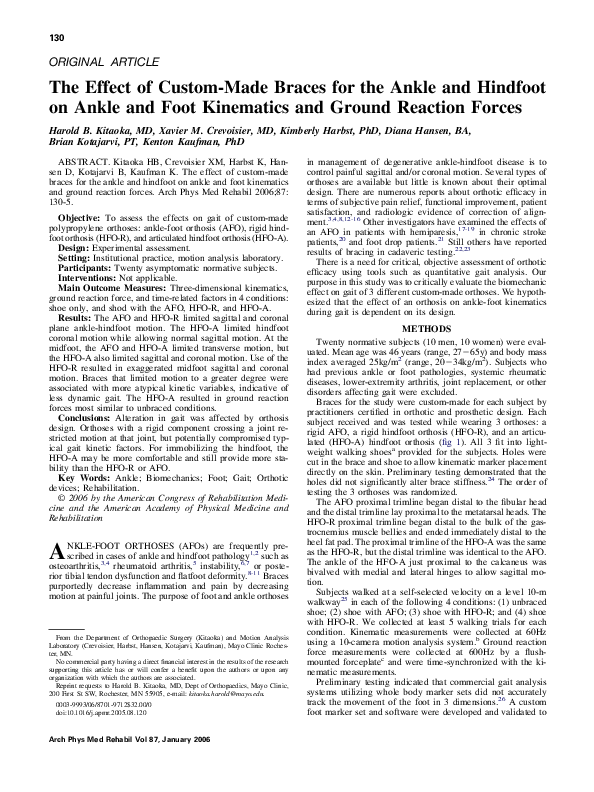 (PDF) The Effect of Custom-Made Braces for the Ankle and Hindfoot on ...