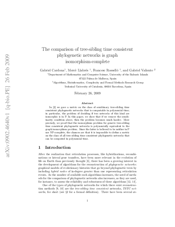 (PDF) The Comparison of Tree-Sibling Time Consistent Phylogenetic ...