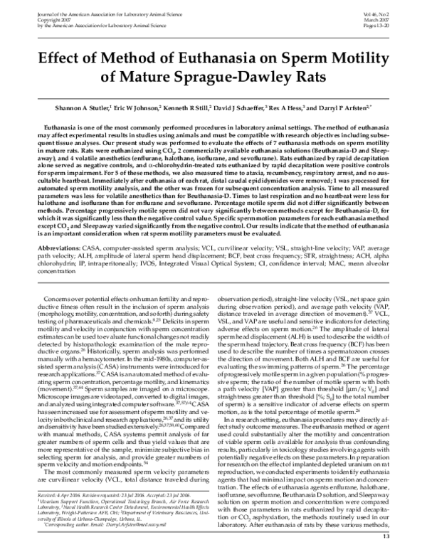 (PDF) Effect of method of euthanasia on sperm motility of mature ...