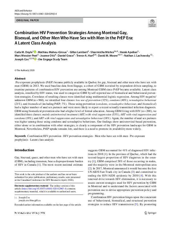 (PDF) Combination HIV Prevention Strategies Among Montreal Gay ...
