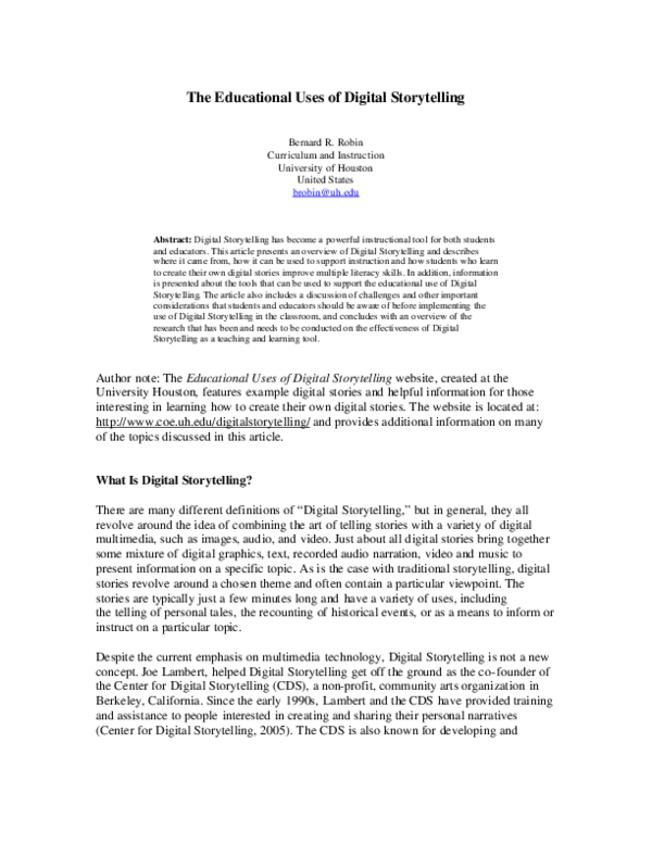 (PDF) The Educational Uses of Digital Storytelling