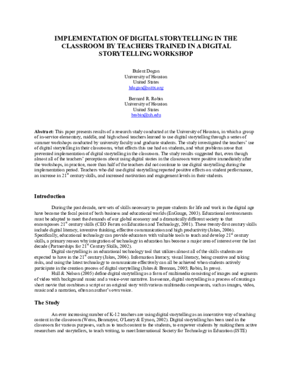 (PDF) Implementation of digital storytelling in the classroom by ...
