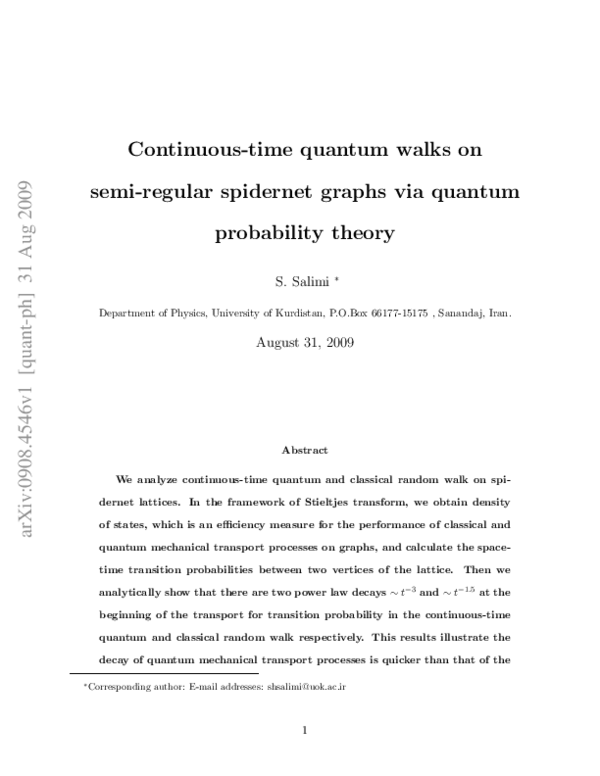 (PDF) Continuous-time quantum walks on semi-regular spidernet graphs ...