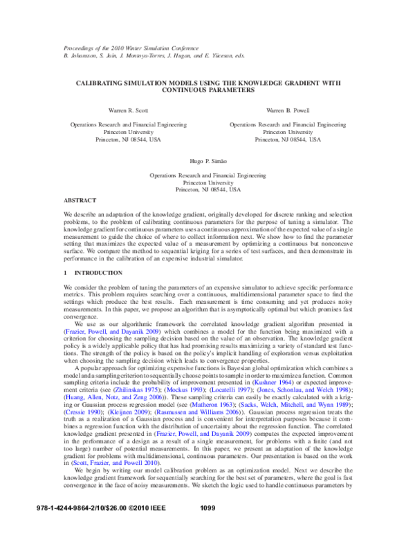 (PDF) Calibrating simulation models using the knowledge gradient with ...