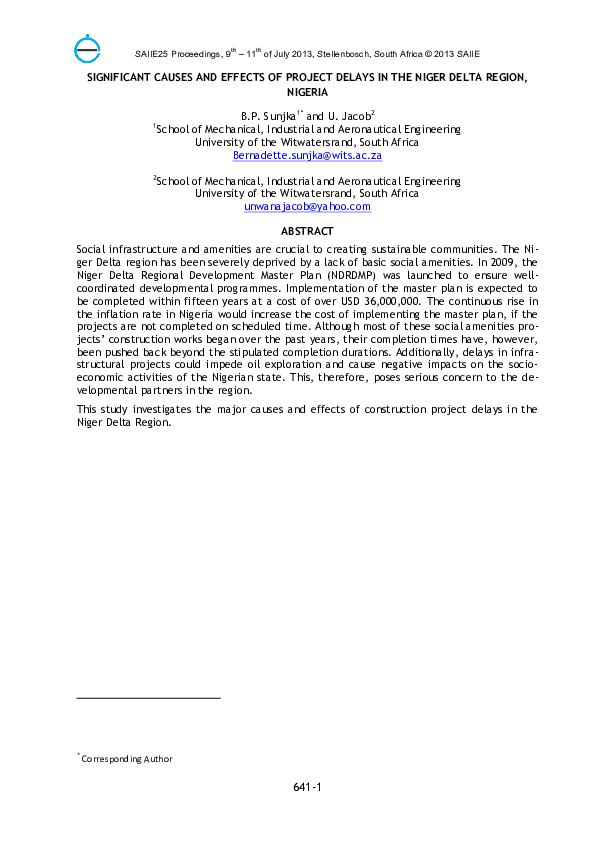 (PDF) Significant Causes and Effects of Project Delays in the Niger
