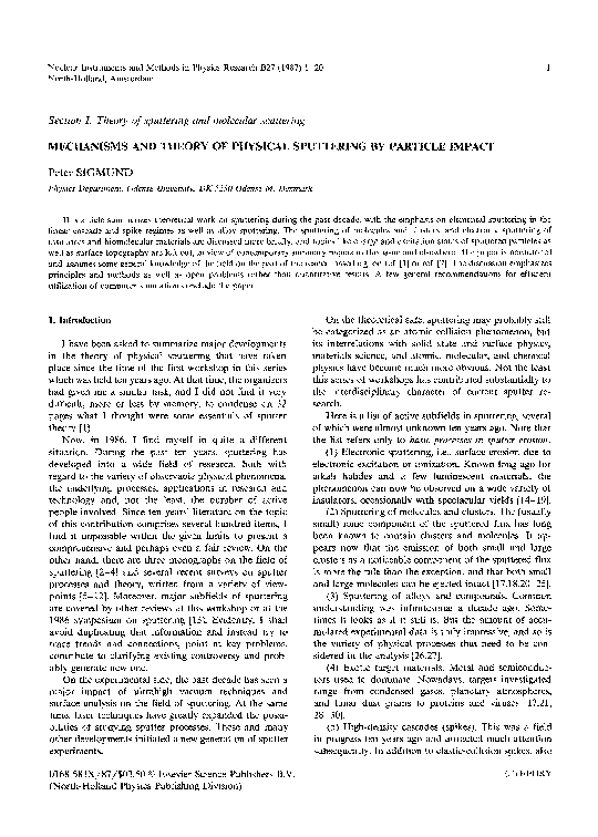(PDF) Mechanisms and theory of physical sputtering by particle impact