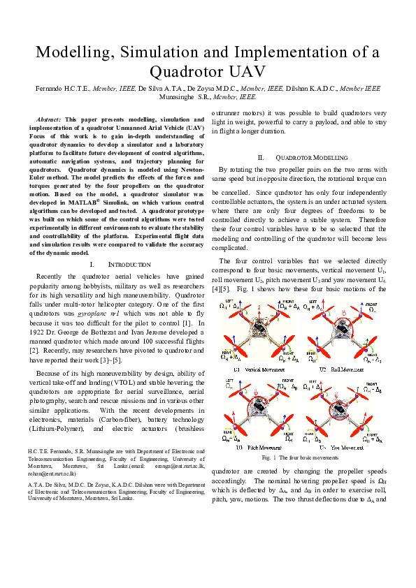 (PDF) Modelling, simulation and implementation of a quadrotor UAV