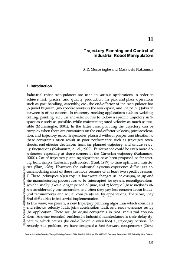 (PDF) Trajectory Planning and Control of Industrial Robot Manipulators