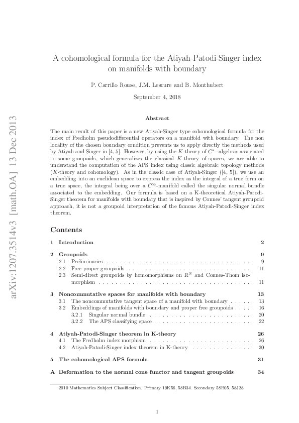 (PDF) A cohomological formula for the Atiyah–Patodi–Singer index on ...