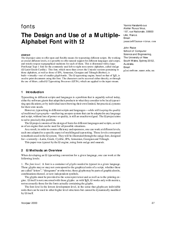 (PDF) The design and use of a multiple-alphabet font with Ω
