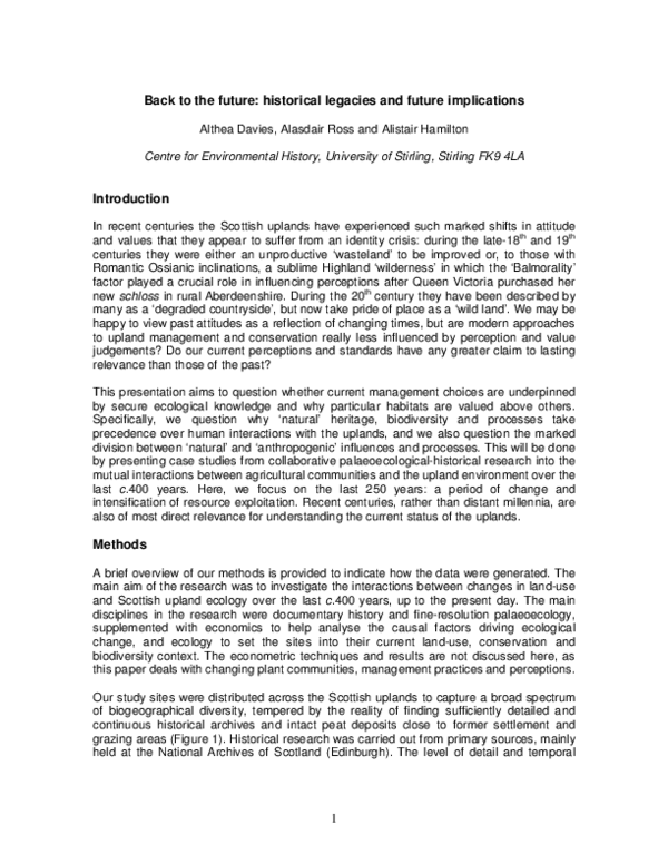 (PDF) Back to the future: historical legacies and future implications