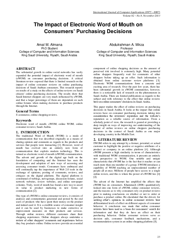 (PDF) The Impact of Electronic Word of Mouth on Consumers' Purchasing ...