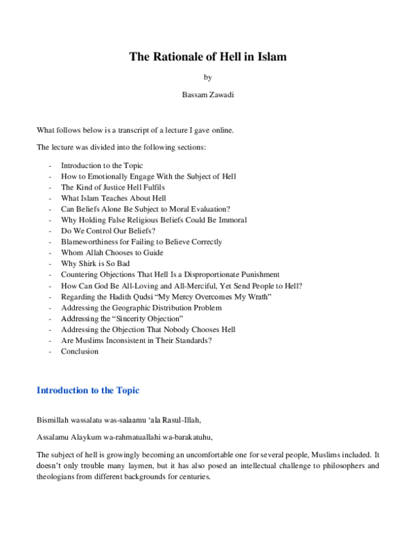 (PDF) The Rationale of Hell in Islam (lecture transcript)