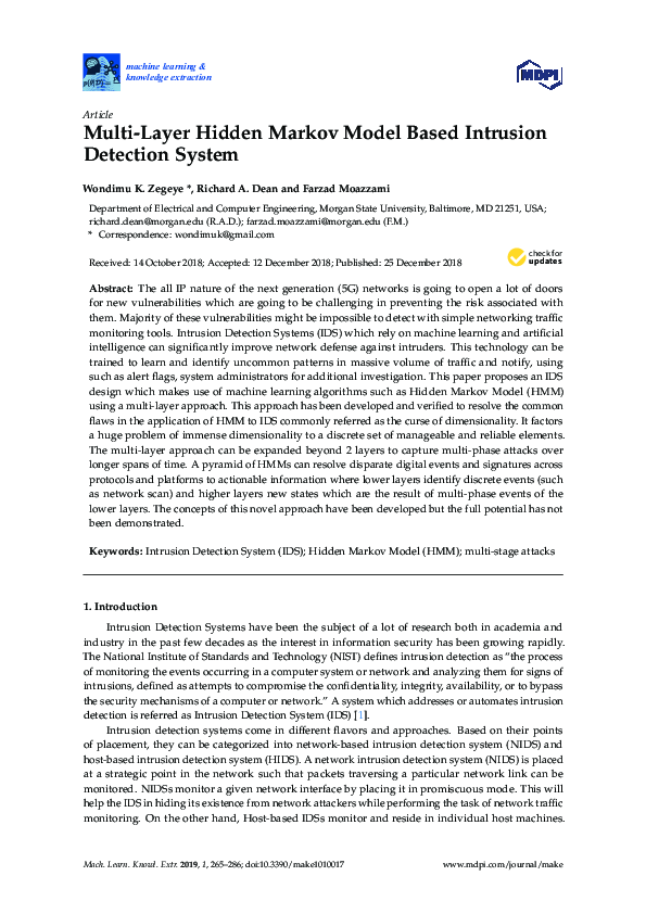(PDF) Multi-Layer Hidden Markov Model Based Intrusion Detection System