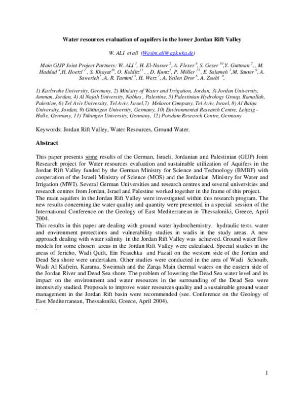 (PDF) Water resources evaluation of aquifers in the lower Jordan Rift ...