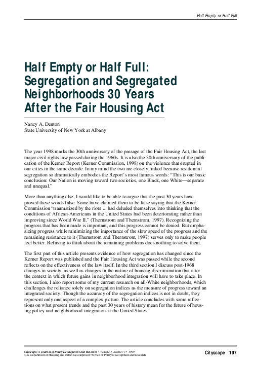 (PDF) Half empty or half full: segregation and segregated neighborhoods ...