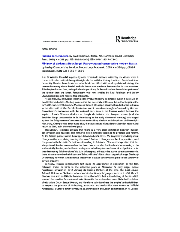 (PDF) Russian conservatism, by Paul Robinson, Ithaca, NY, Northern Illinois University Press