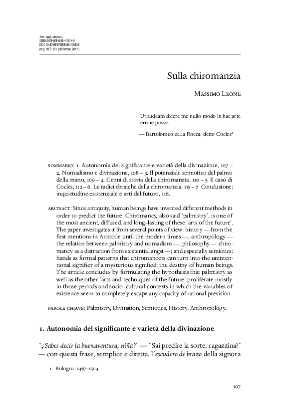 Pdf 2011 Sulla Chiromanzia Massimo Leone Academia Edu