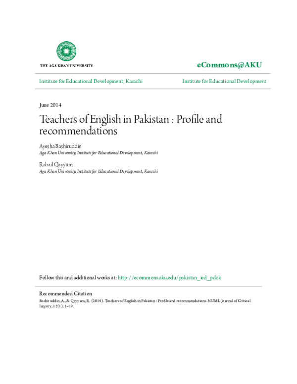 (PDF) Teachers of English in Pakistan : Profile and recommendations