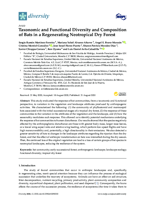 (PDF) Taxonomic and Functional Diversity and Composition of Bats in a ...