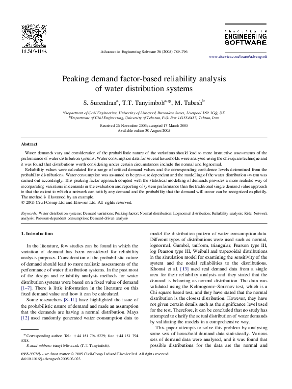 (PDF) Peaking demand factor-based reliability analysis of water ...