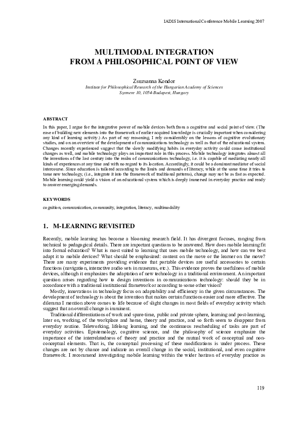 (PDF) Multimodal Integration from a Philosophical Point of View