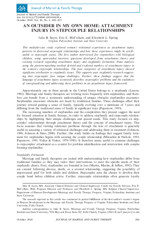 (PDF) An Outsider in My Own Home Attachment Injury in Stepcouple