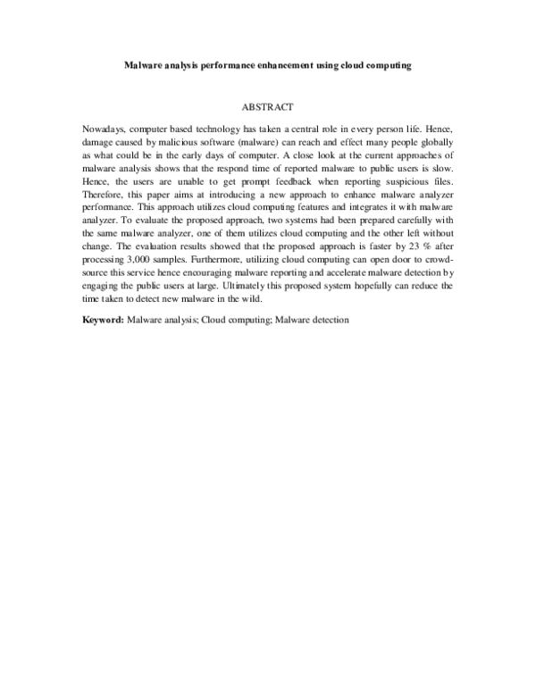 (PDF) Malware analysis performance enhancement using cloud computing