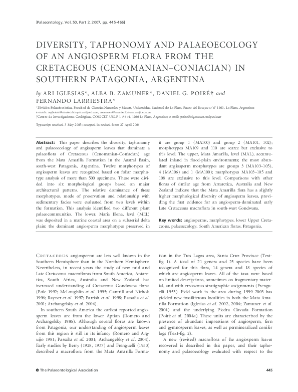 (PDF) DIVERSITY, TAPHONOMY and PALAEOECOLOGY OF AN ANGIOSPERM FLORA ...