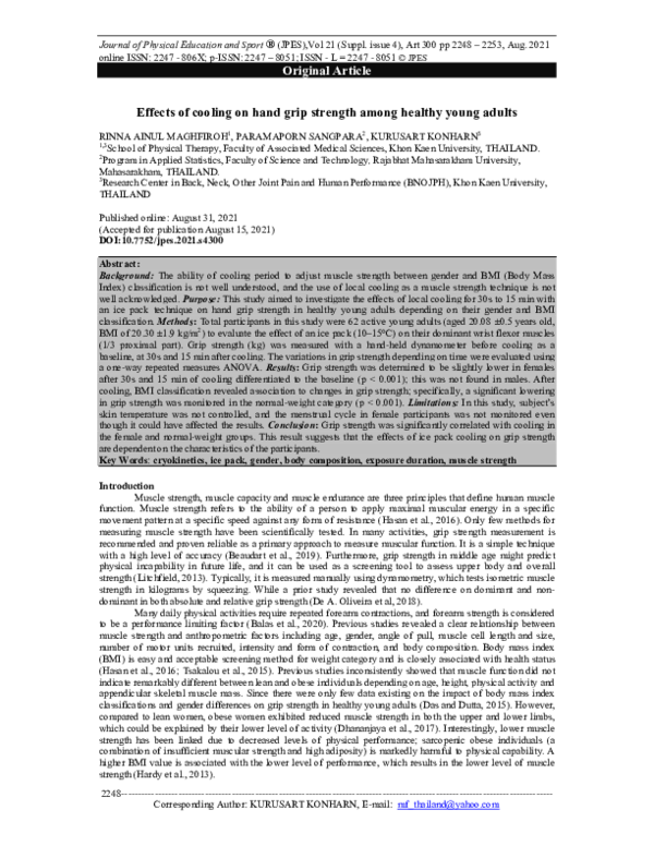 (PDF) Effects of cooling on hand grip strength among healthy young adults