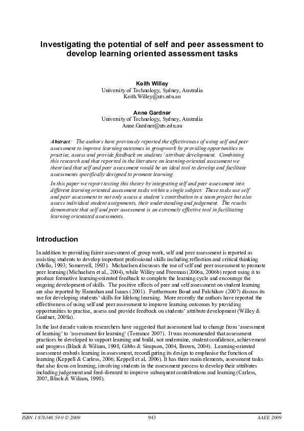 (PDF) Investigating the potential of self and peer assessment to ...