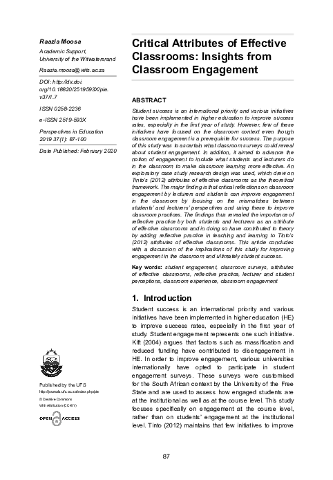 (PDF) Critical attributes of effective classrooms: Insights from ...