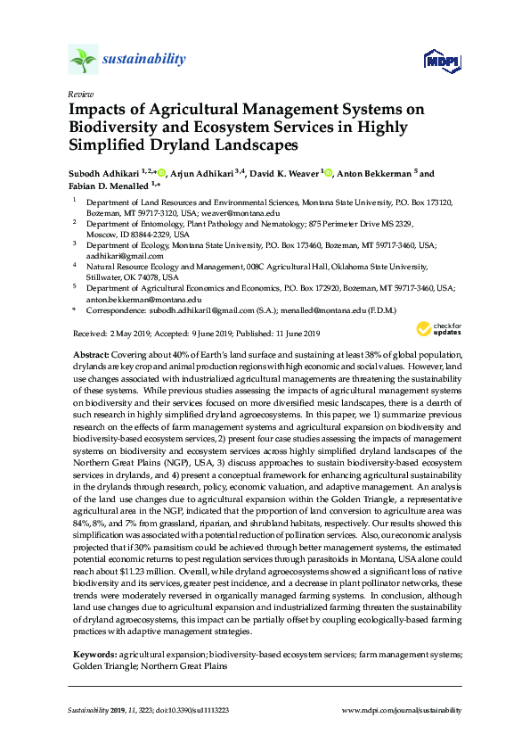 (PDF) Impacts of Agricultural Management Systems on Biodiversity and ...