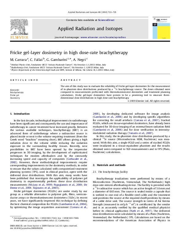 (PDF) Fricke gel-layer dosimetry in high dose-rate brachytherapy