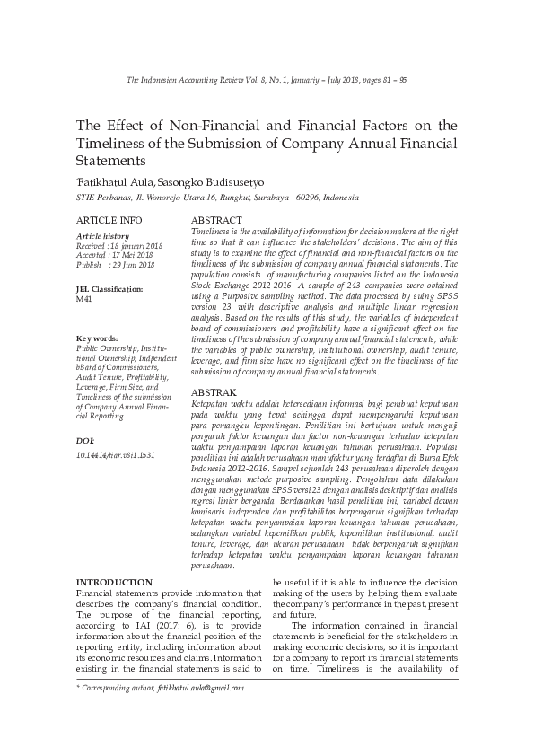 (PDF) The Effect of Non-Financial and Financial Factors on the ...