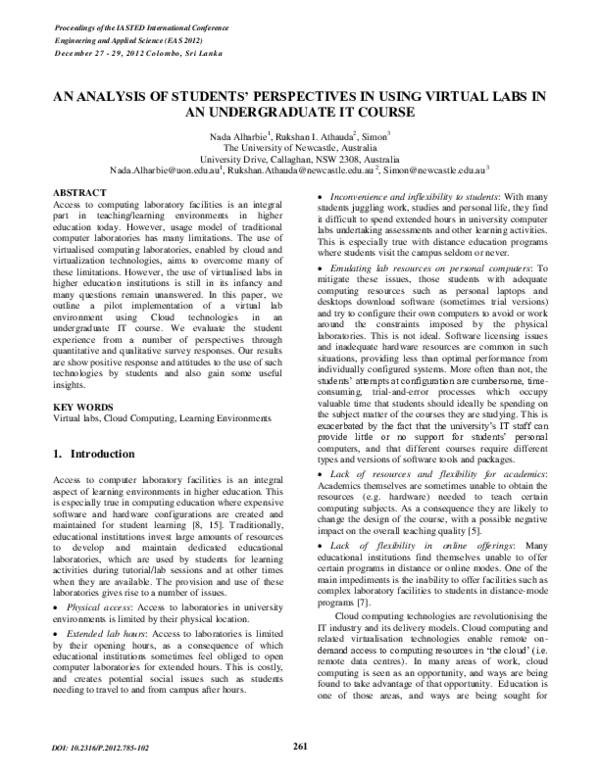 (PDF) An Analysis of Students' Perspectives in using Virtual Labs in an ...