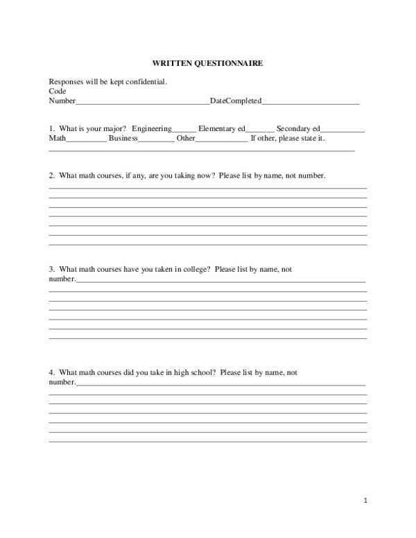 (PDF) Written questionnaire and interview script for undergraduate ...