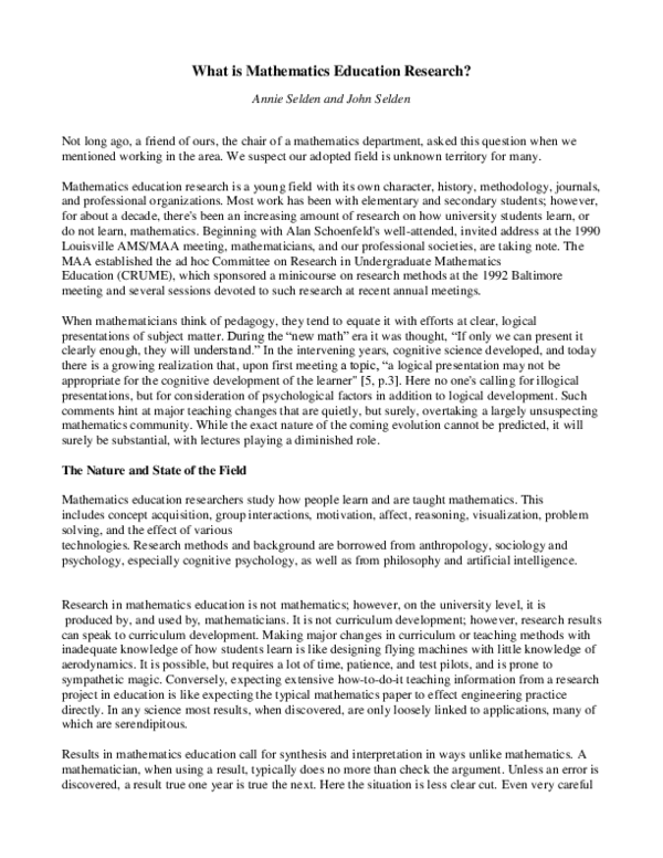 (PDF) What is Mathematics Education Research?