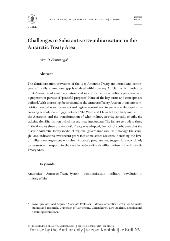 (PDF) Challenges to Substantive Demilitarisation in the Antarctic ...