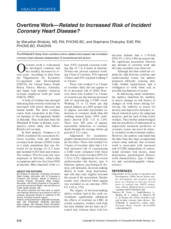 (PDF) Overtime work--related to increased risk of incident coronary ...