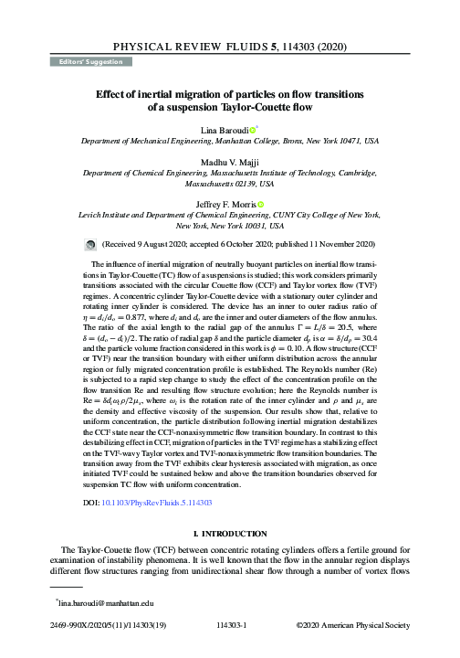 (PDF) Effect of inertial migration of particles on flow transitions of ...
