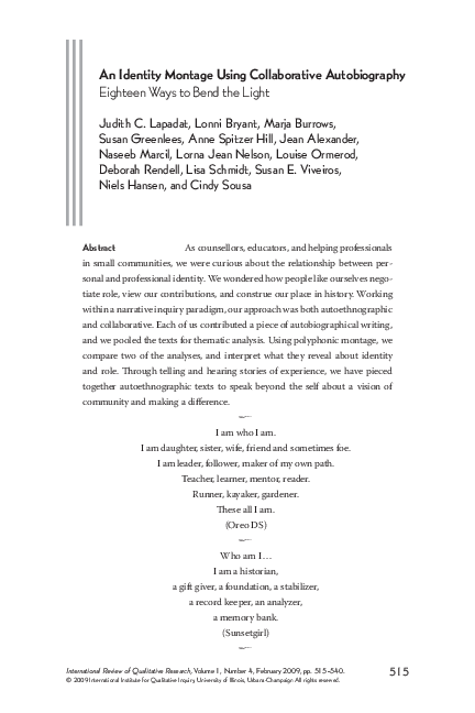 (PDF) An Identity Montage Using Collaborative Autobiography