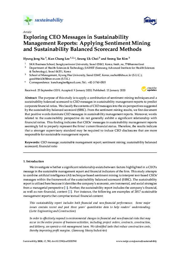 (PDF) Exploring CEO Messages in Sustainability Management Reports ...