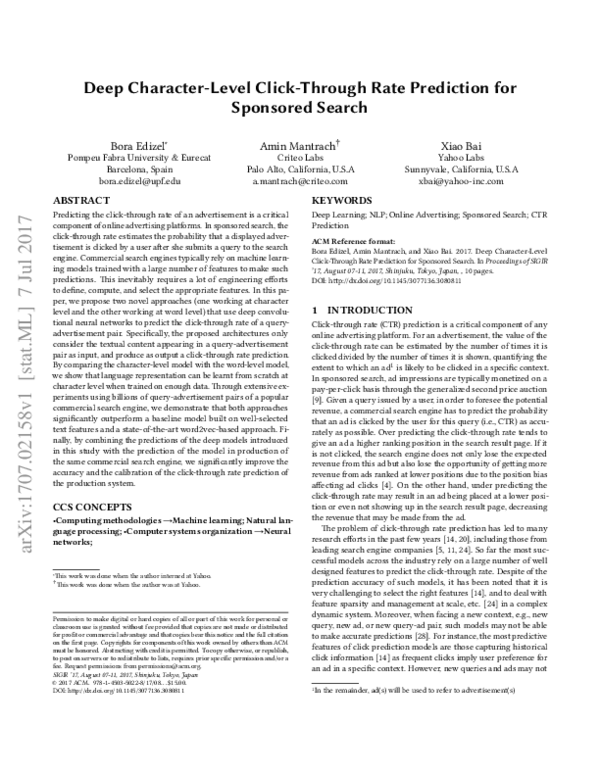 (PDF) Deep Character-Level Click-Through Rate Prediction for Sponsored ...