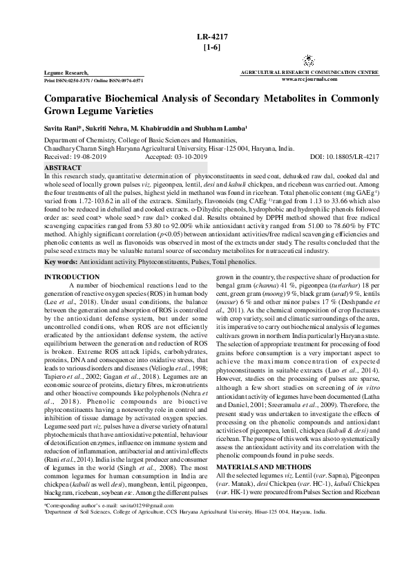 (PDF) Comparative Biochemical Analysis of Secondary Metabolites in ...