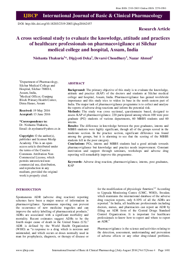 (PDF) A cross sectional study to evaluate the knowledge, attitude and ...