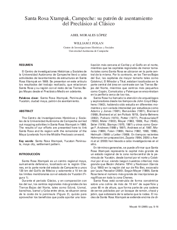 Santa Rosa Xtampak, Campeche: su patrón de asentamiento del Preclásico al Clásico